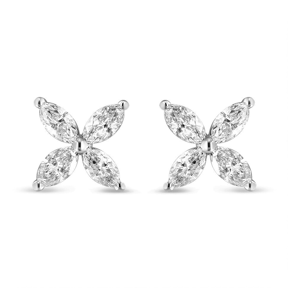 1.00 Carat Marquise Diamond Floral Stud Earrings 18K White Gold 1.00 Carat Marquise Diamond Floral Stud Earrings 18K White Gold